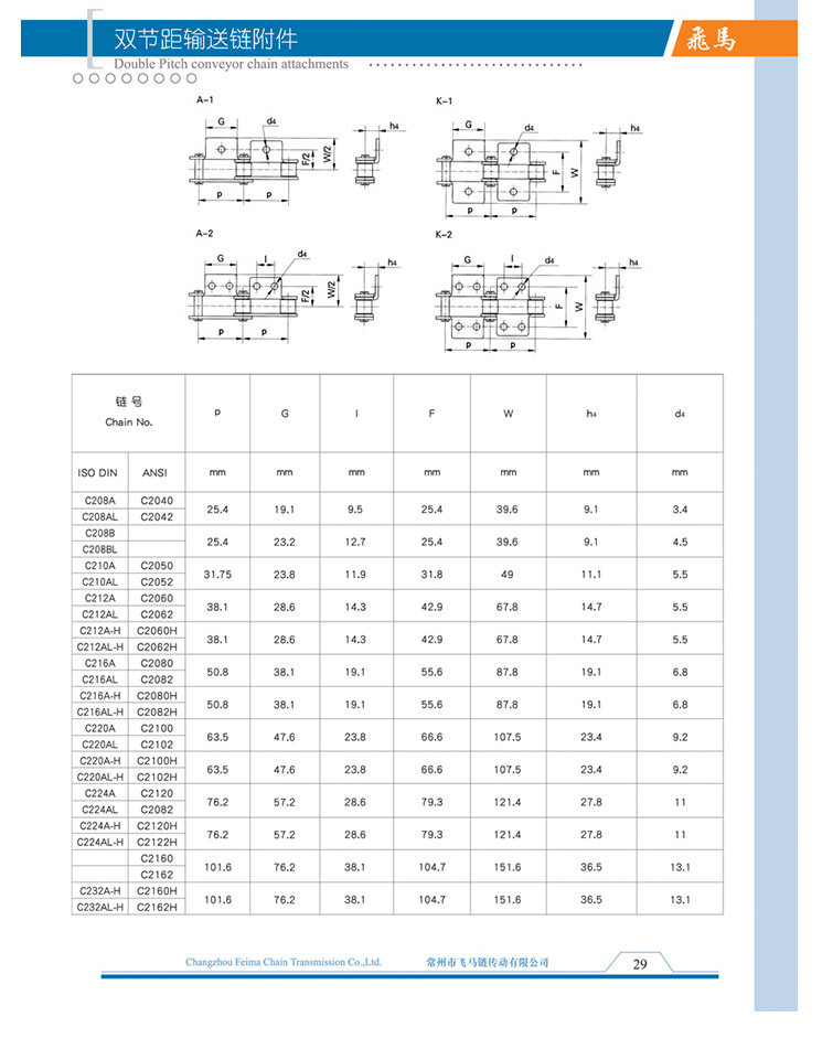 双节距输送链附件
