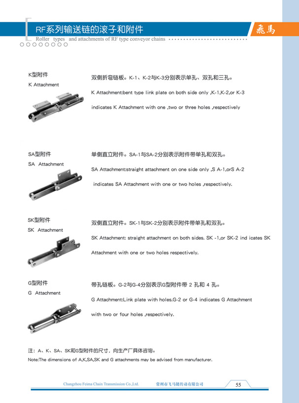 RF series roller conveyor chain and accessories